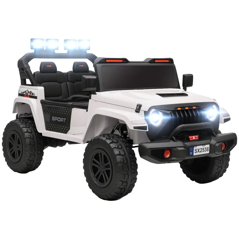 Ride on Truck Car with 2-Seater, 24V Electric Car with 4 Motors, Remote Control, Spring Suspension for 3-8 Years, White