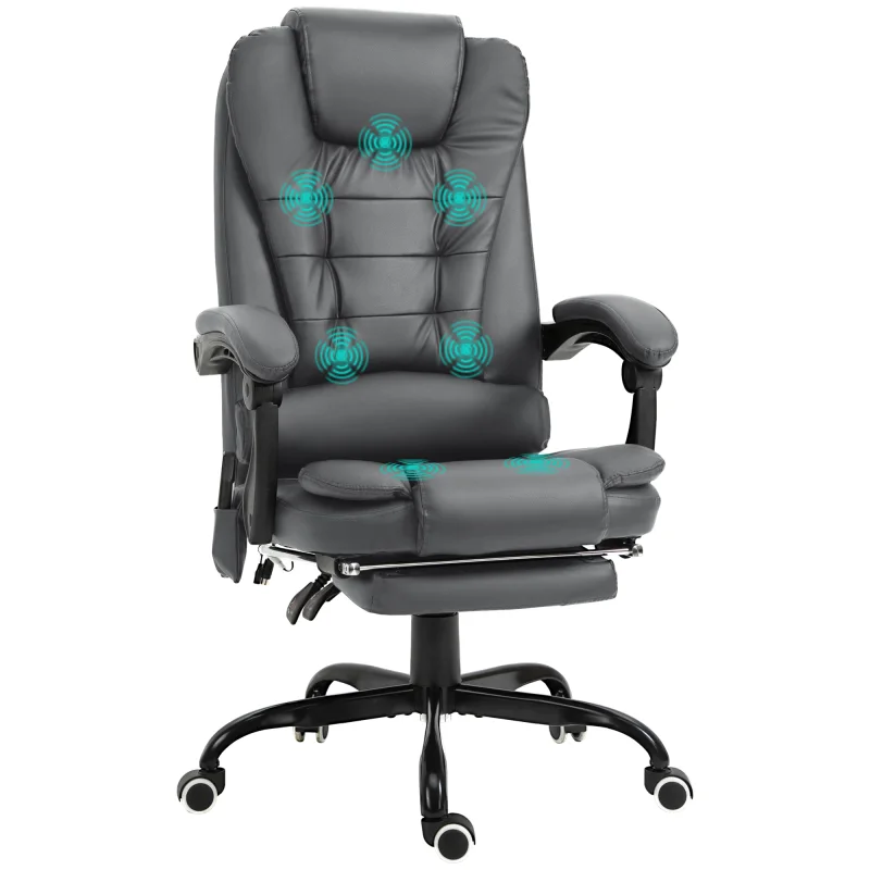 7-Point Vibrating Massage Office Chair High Back Massaging Office Desk Chair with Lumbar Support, Footrest, Gray