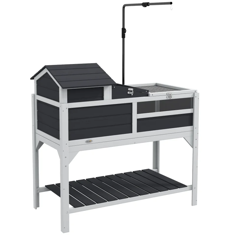 Tortoise Enclosure Tortoise House w/ Adjustable Lamp Holder, Storage Shelf, Removable Main House, Openable Lid, Gray