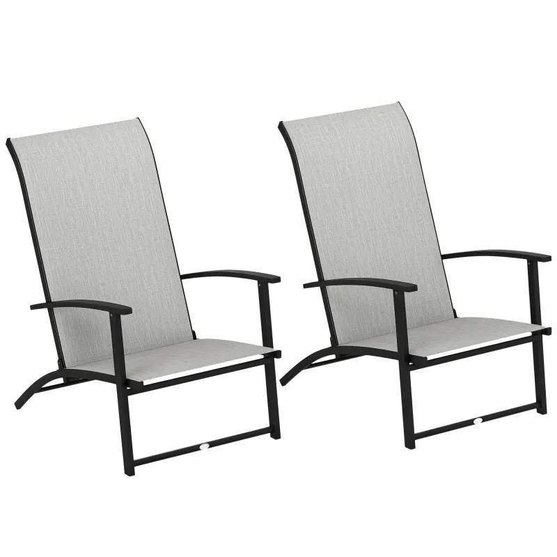 Set of 2 Outdoor Dining Chairs with High Back, Armrests, Folding Patio Chairs for Patio, Lawn, Camping, Gray