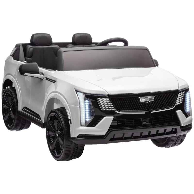 2-Seater 12V 10AH Ride on Truck, Cadillac Escalade Licensed Electric Car for Kids w/ Spring Suspension Wheels, White