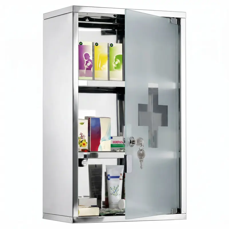 12" x 20" Lockable Medicine Cabinet, 3 Tier Stainless Steel Medical Wall Box with 2 Keys and Shelves for Bathroom