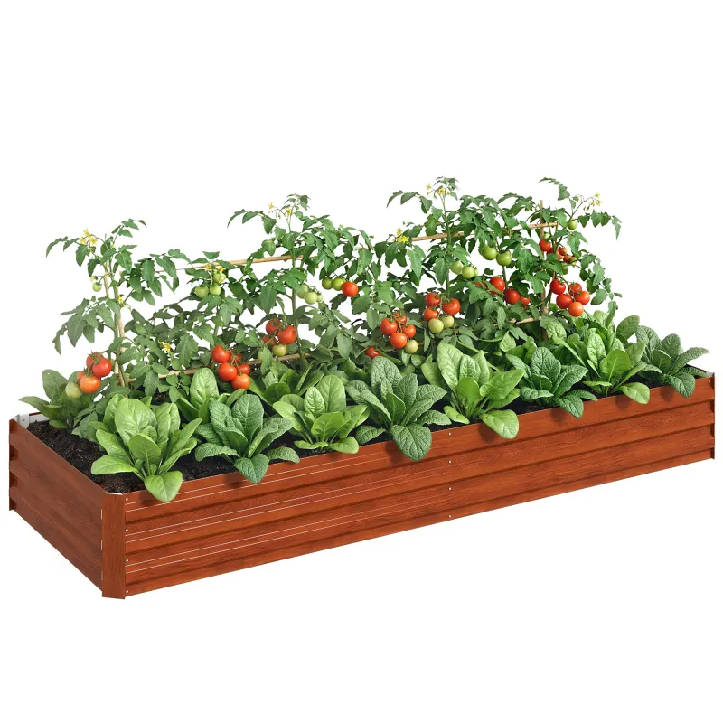 95" x 36" x 12" Galvanized Raised Garden Bed, Easy DIY and Cleaning for Growing Flowers, Herbs, Succulents, Natural Wood