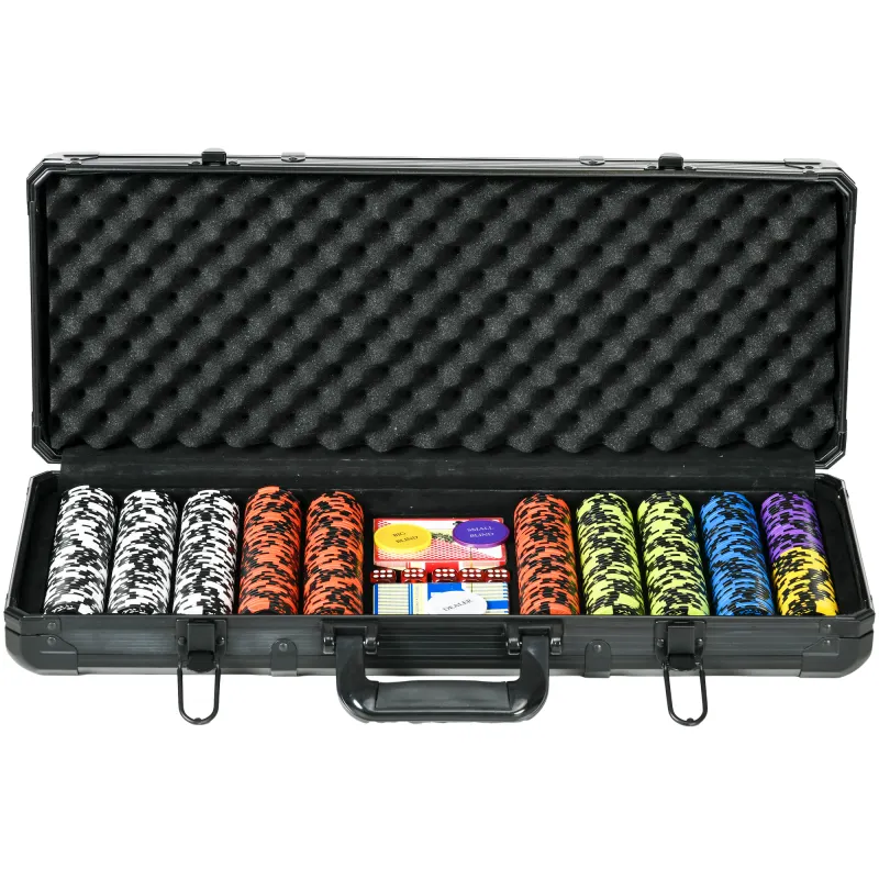 500PCs 14 Gram Clay Poker Chips Set Casino Poker Chips with Aluminum Case, Playing Cards, Dealer Button, 5 Dices