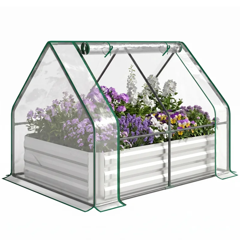Raised Garden Bed with Cover, Outdoor Galvanized Metal Planter Box Kit, Clear