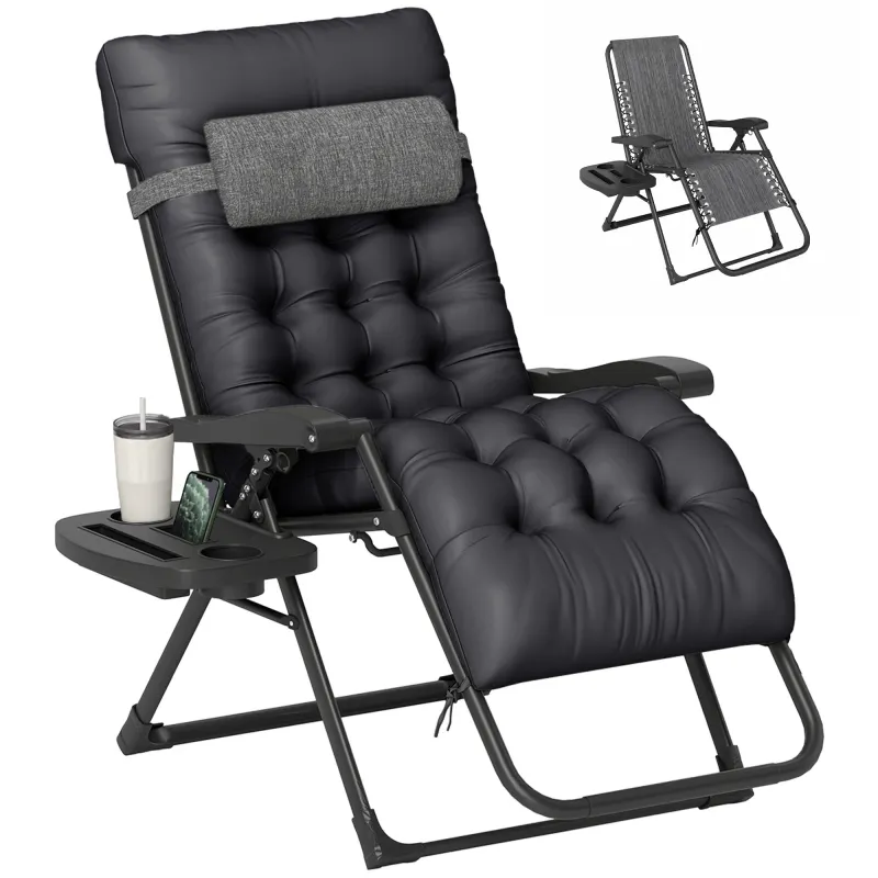 Padded Zero Gravity Chair, Folding Recliner Chair with Cup Holder Cushion, Black