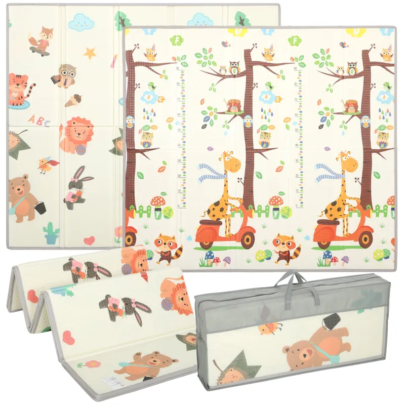 Foldable & Reversible Baby Play Mat, 79" x 71"Thick Play Mat for Floor, Waterproof Non-Slip, Giraffe & Woodland Animals