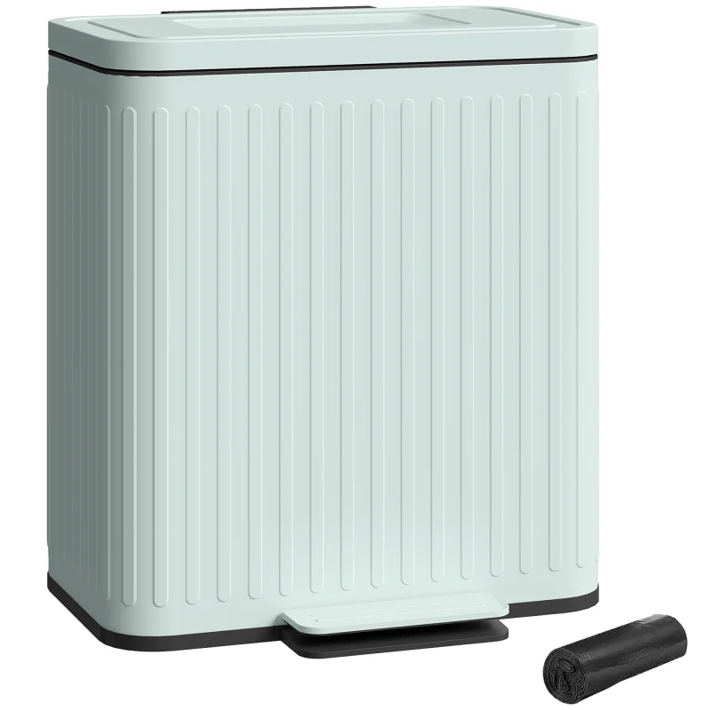 Trash Can with Lid, 2 x 5.3Gal Double Step-On Kitchen Trash Can with Rubbish Bags, Removable Buckets, Light Green