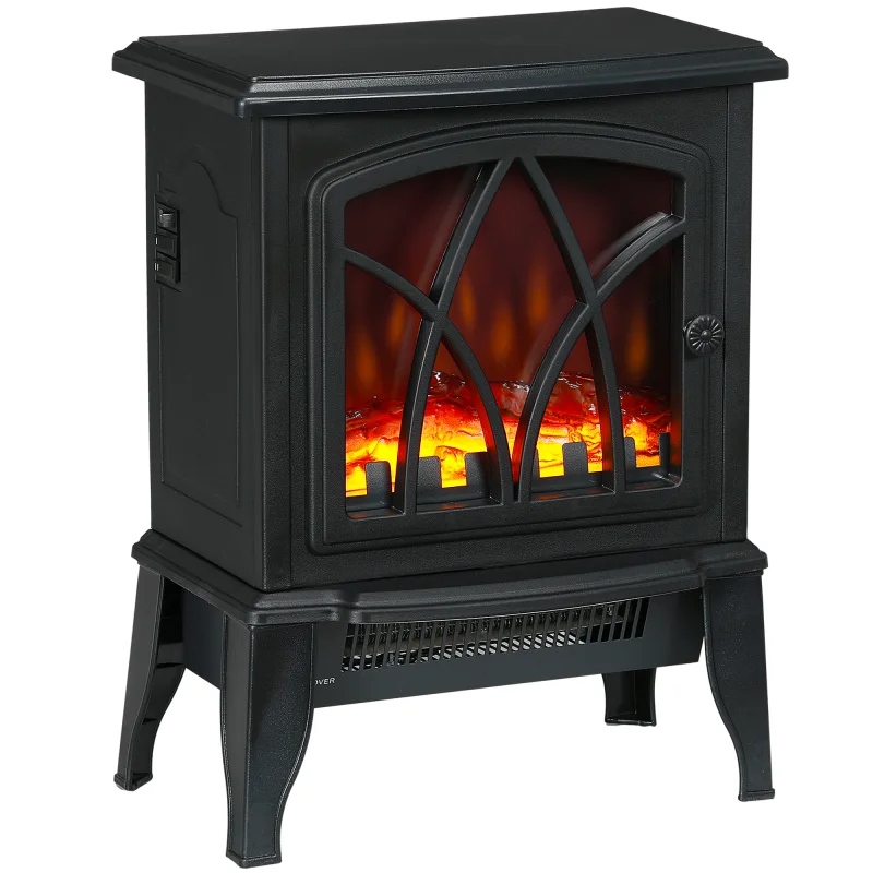 Electric Fireplace Heater, Freestanding Fireplace Stove with Realistic Flames Overheating Protection 750W/1500W, Black