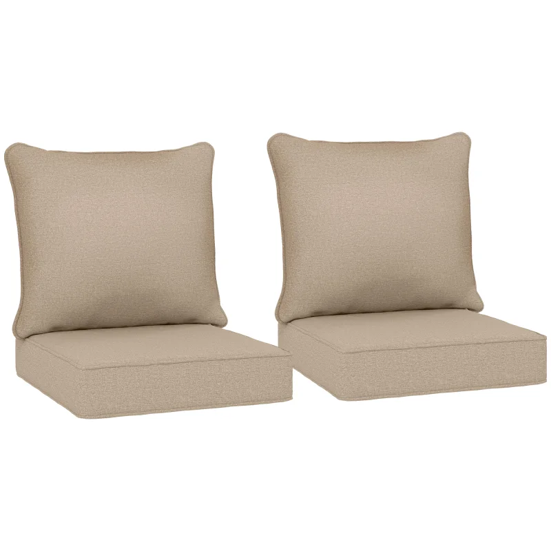 Patio Chair Cushions Set of 2 with Seat & Backrest, Fade Resistant Seat Replacement Cushion Set, Beige