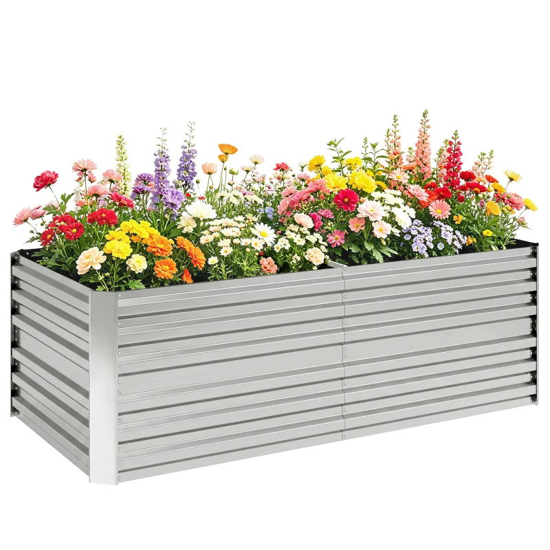 Galvanized Raised Garden Bed, Steel Outdoor Planters with Reinforced Rods, 71" x 36" x 23", Silver