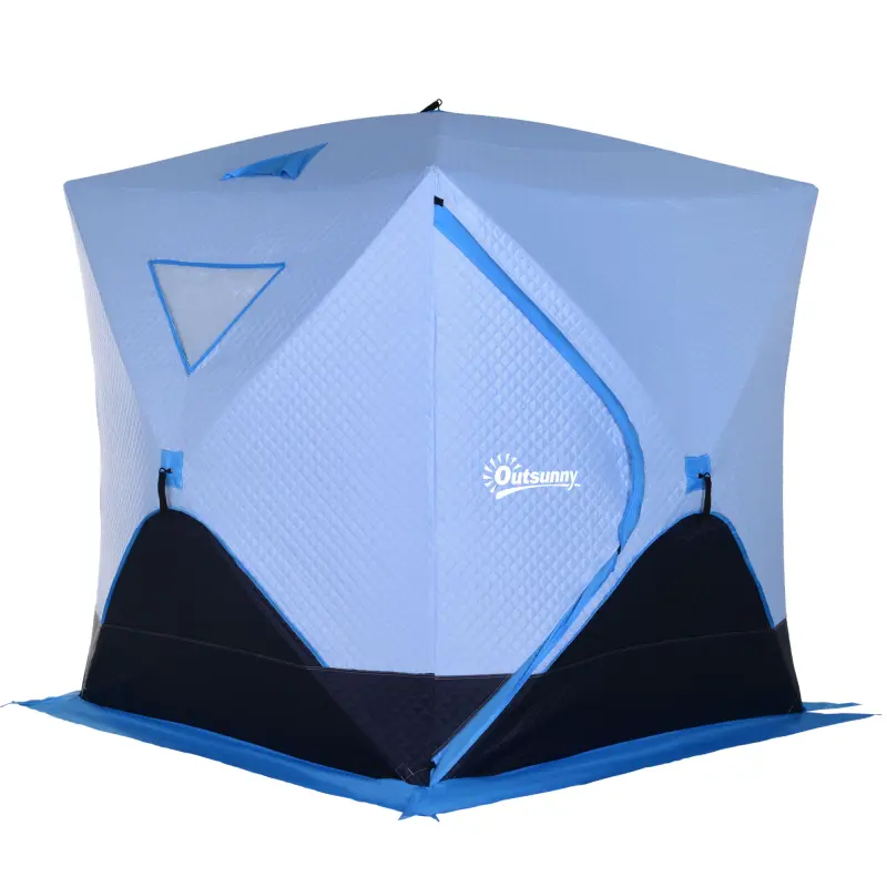 4 Person Ice Fishing Shelter, Pop-Up Ice Shanty Tent, Insulated Portable Tent with 2 Doors & Carrying Bag, Light Blue