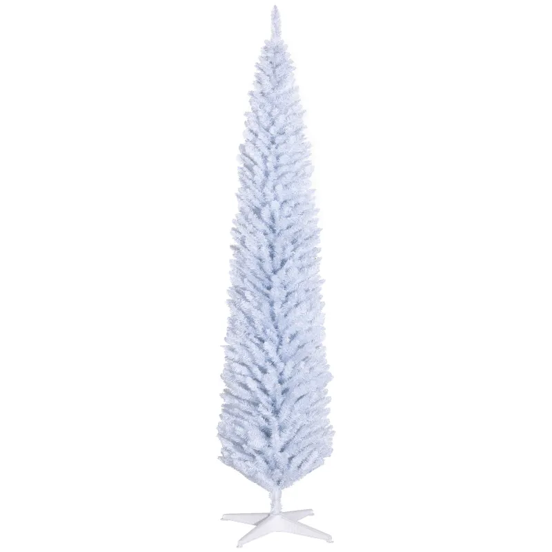 8ft Unlit Pencil Artificial Christmas Tree with Realistic Branches and 618 Tips, Plastic Base, White