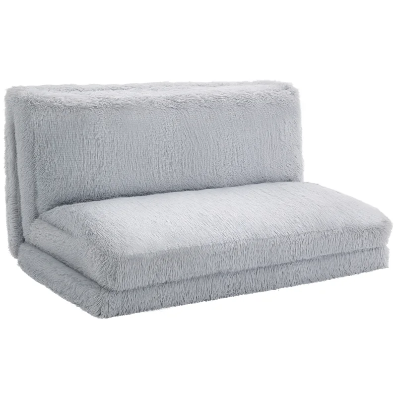 Bean Bag Floor Sofa Bed, Contemporary Plush Wide Folding Floor Mattress, Foam Filling Wall Couch Sleeper, Light Gray