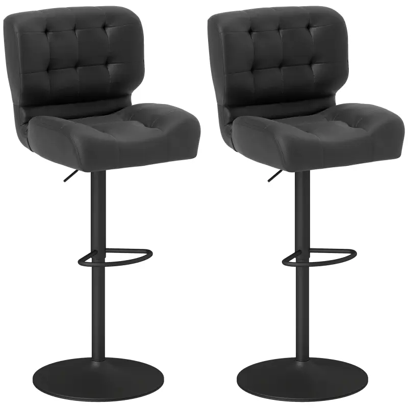 Bar Height Bar Stools Set of 2 with Adjustable Seat, Adjustable Swivel Barstools with Padded Cushion, Footrest, Black
