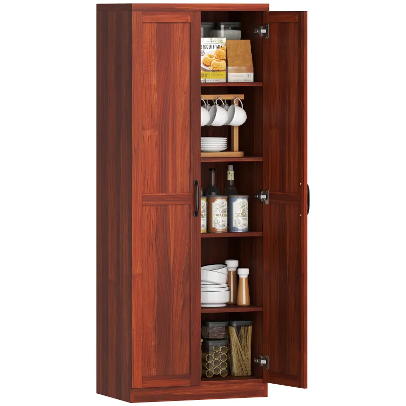63" Kitchen Pantry Storage Cabinet with Doors and Shelves, Tall Kitchen Cabinet with 2 Doors and 5-tier Shelving
