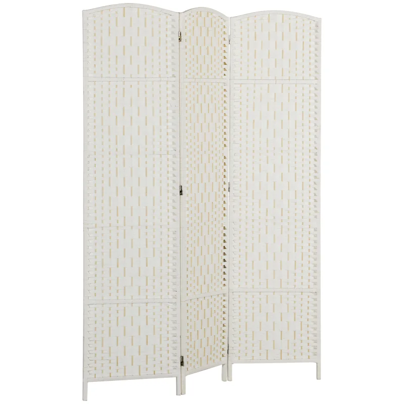 Room Divider, 3 Panel Folding Privacy Screen, 6FT Tall Portable Weave Partition Wall Divider for Bedroom, White