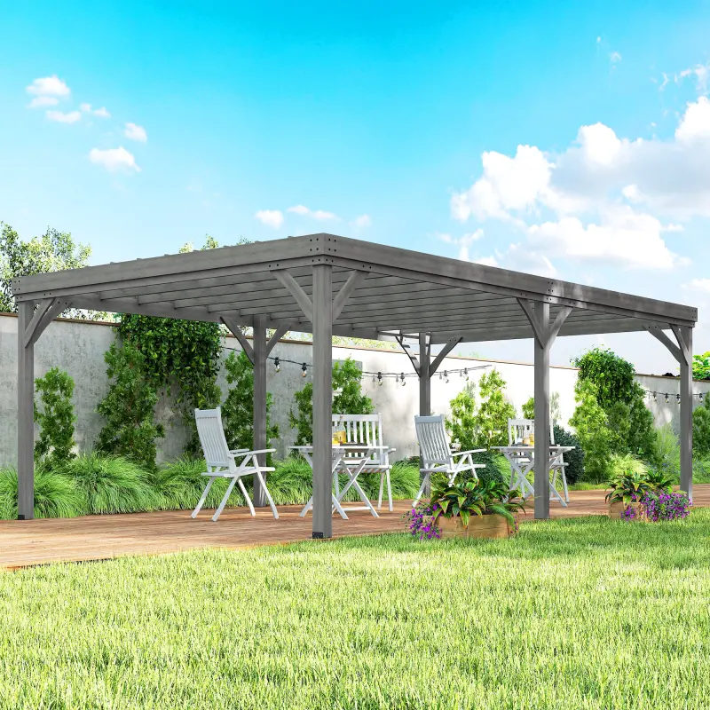12' x 20' Outdoor Wooden Pergola, Grape Vine Gazebo with Concrete Anchors for Garden, Patio, Backyard, Deck, Gray