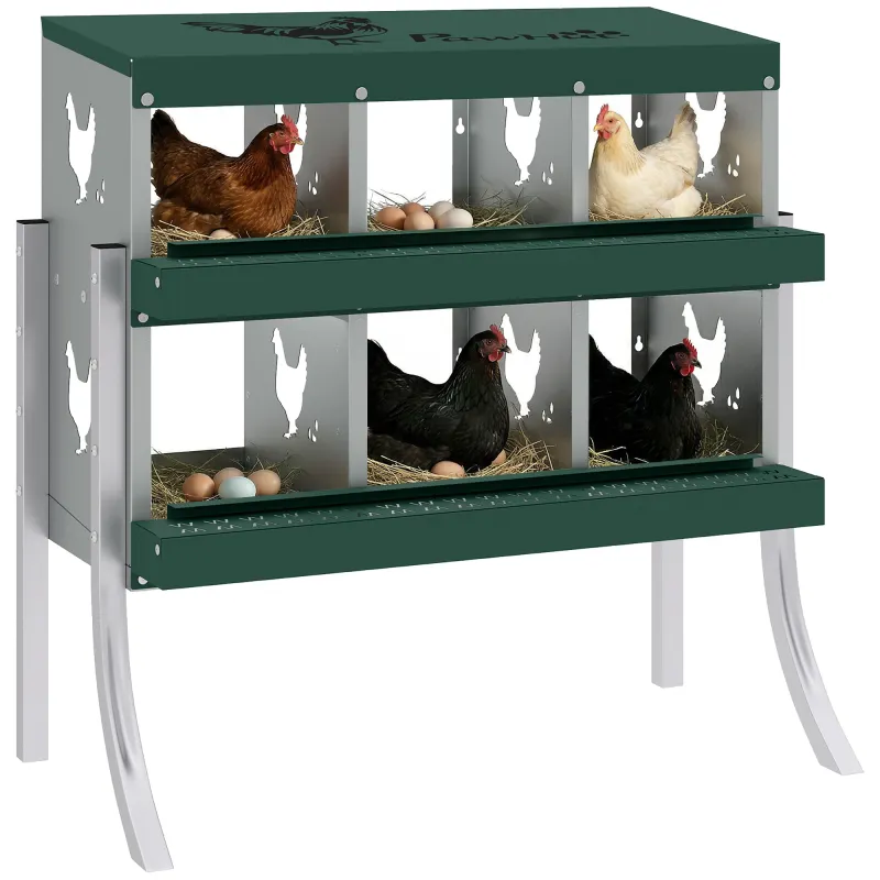 Chicken Nesting Boxes, 6 Compartment Steel Nesting Boxes for Chickens, Wall Mount Egg Laying Boxes with Vented Holes
