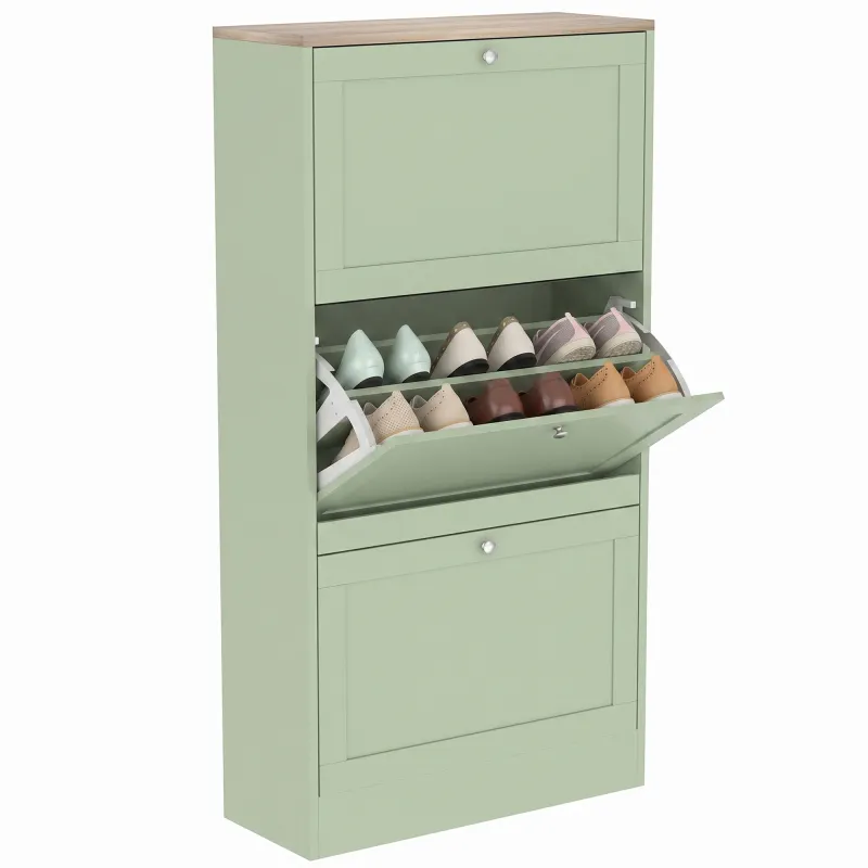 Modern Shoe Storage Cabinet with 3 Flip Drawers and Adjustable Shelves for 12-18 Pairs of Shoes, Green