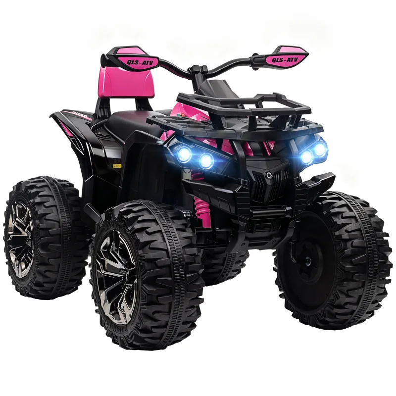 12V 4 Wheeler Kids ATV with Music, Headlights for 37-60 Months Boys and Girls, Pink
