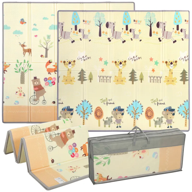 Foldable & Reversible Baby Play Mat, 79" x 71"Thick Play Mat for Floor, Waterproof Non-Slip, Forest Animals
