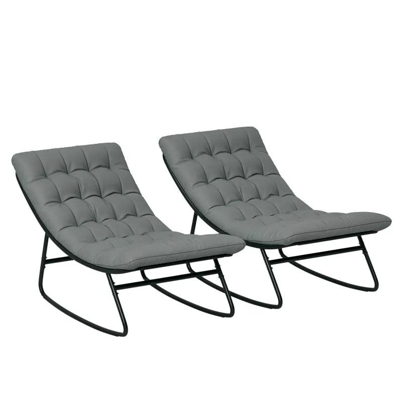 2 Pieces Outdoor Patio Rocking Chairs, Rocking Porch Chairs with Mesh Deep Seats for Indoor, Porch, Balcony, Dark Gray