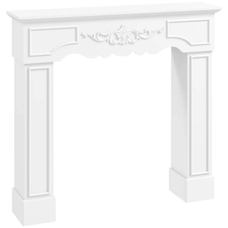 Baroque Fireplace Mantel, Freestanding Fireplace Surround with Leg for Electric Fireplaces, 43.3" W x 39.8" H, White