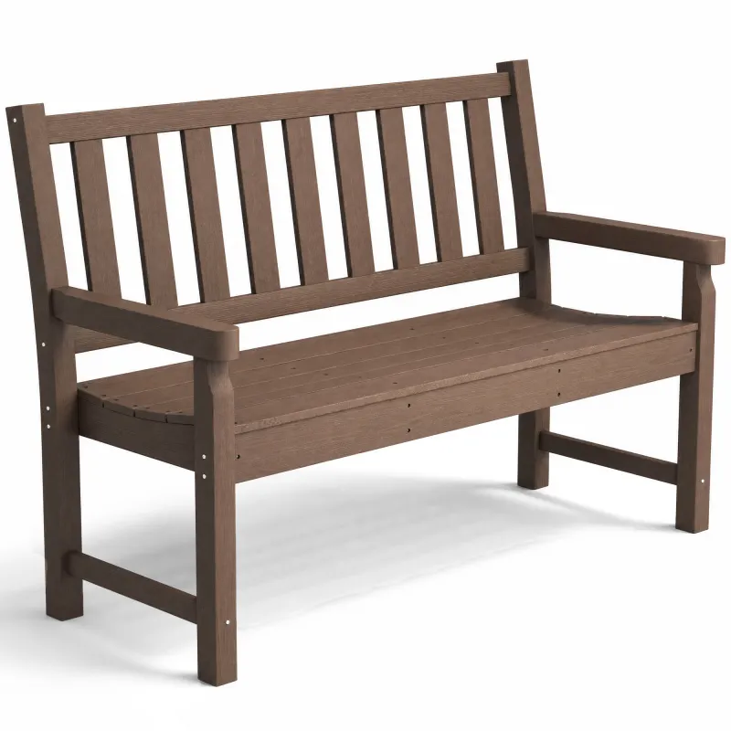 2-Person Garden Bench, HDPE Outdoor Bench with 530 lbs Capacity, Curved Seat for Backyard, Park, Porch, Lawn, Brown