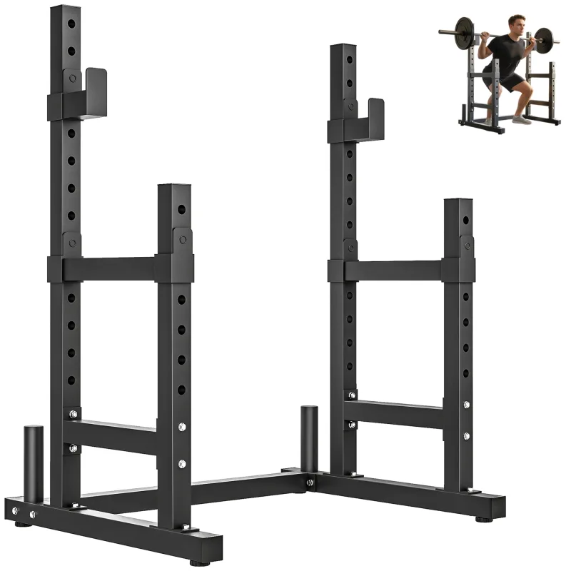 Adjustable Squat Rack, 660lbs Multi-Functional Bench Press Rack for Weight Lifting Home Gym Strength Training, Black