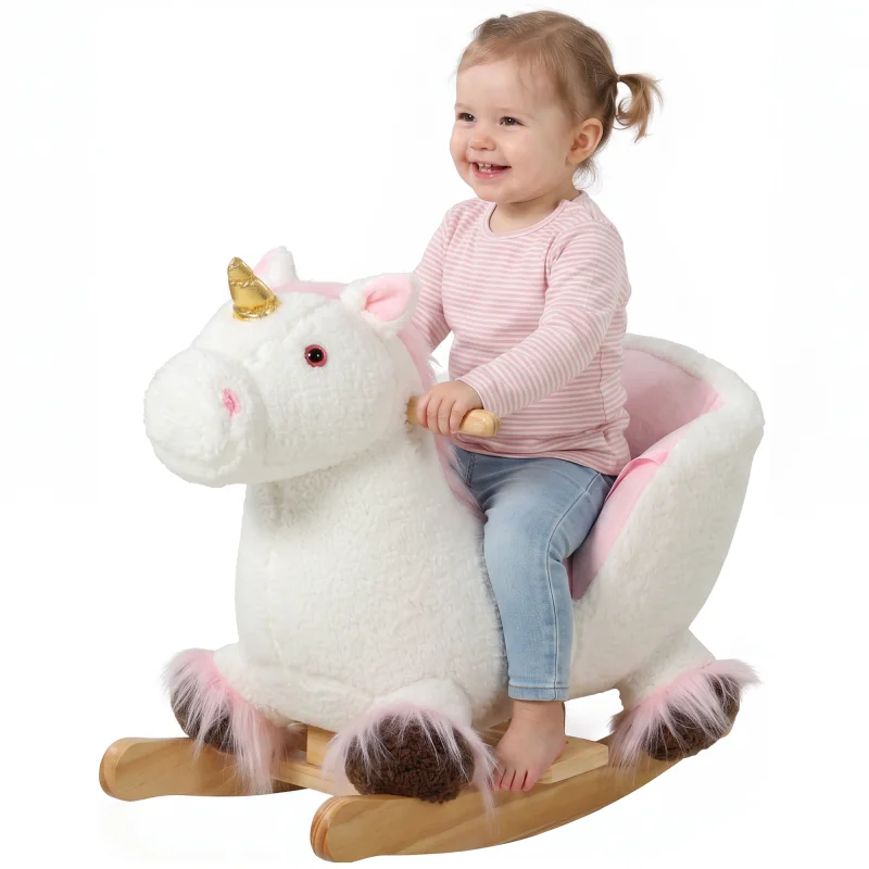 Unicorn Baby Rocking Horse, Kids Ride on Toy with Realistic Sound, Seat Belt for Toddlers 12-36 Months, White