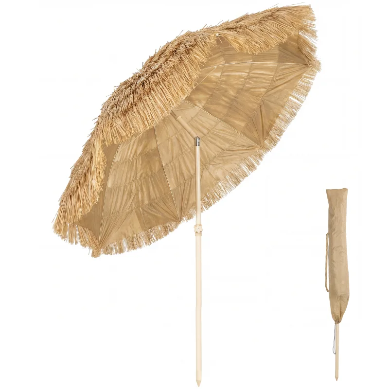 6FT Tiki Umbrella, Outdoor Hawaiian Style Patio Umbrella with 8 Ribs, Carry Bag, Outdoor Tiki Bar, Tropical Palapa