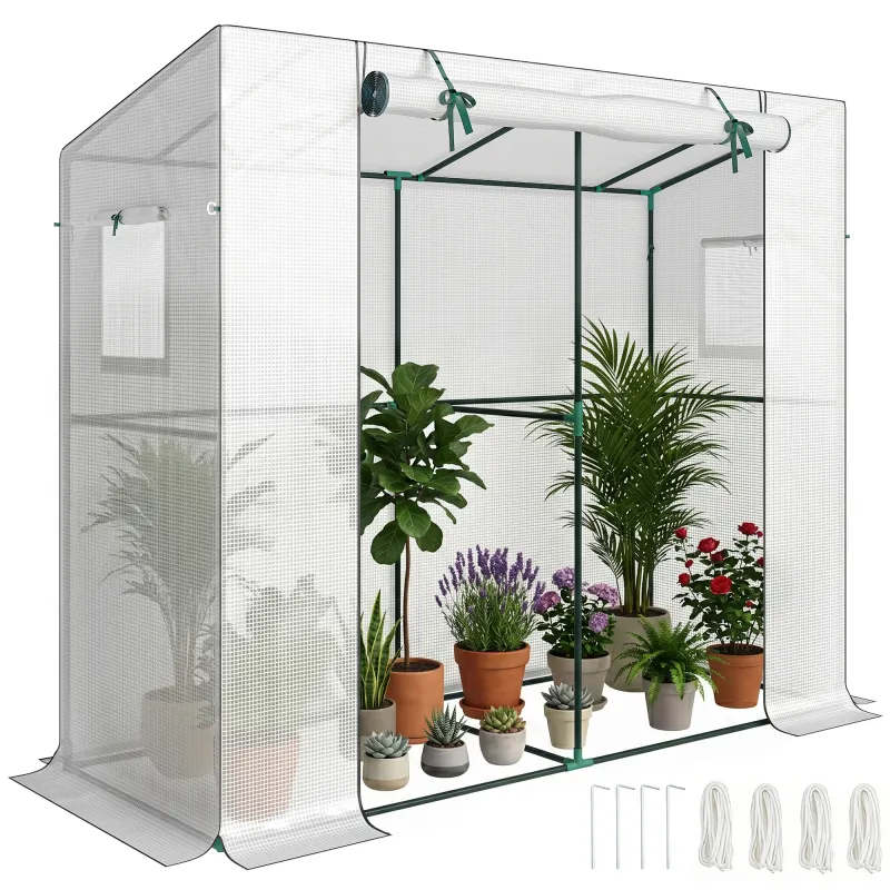 Walk-in Portable Greenhouse Small Greenhouse for Outdoors with UV-resistant PE Cover, 6.6' x 2.5' x 5.6' White