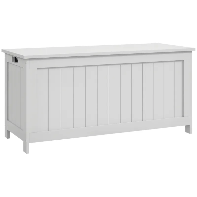 39.4" Storage Trunk w/ 2 Safety Hinges, Wooden Storage Bench w/ Side Handles, Storage Chest for Playroom, White
