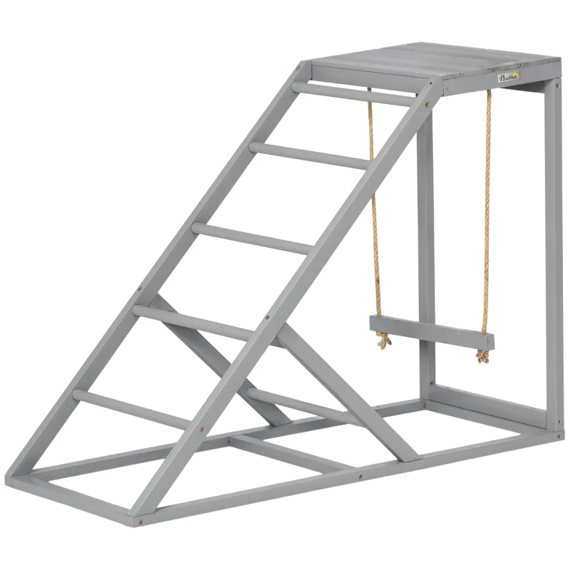 Chicken Activity Play for Healthy & Happy Animals, Swing Set with Chicken Perches & Hen Ladder, Chicken Coop Toy, Gray