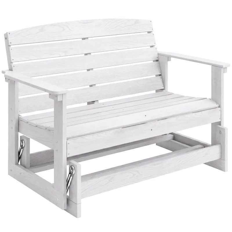 Patio Glider Bench w/ HDPE Slatted Double Rocking Chair, Distressed White