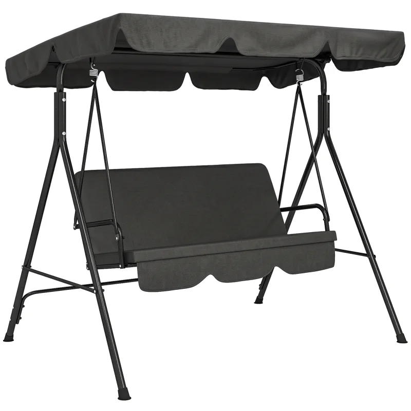 3-Seat Outdoor Patio Swing Chair w/ Cushion, Steel Frame Stand, Adjustable Tilt Canopy for Patio, Garden, Black