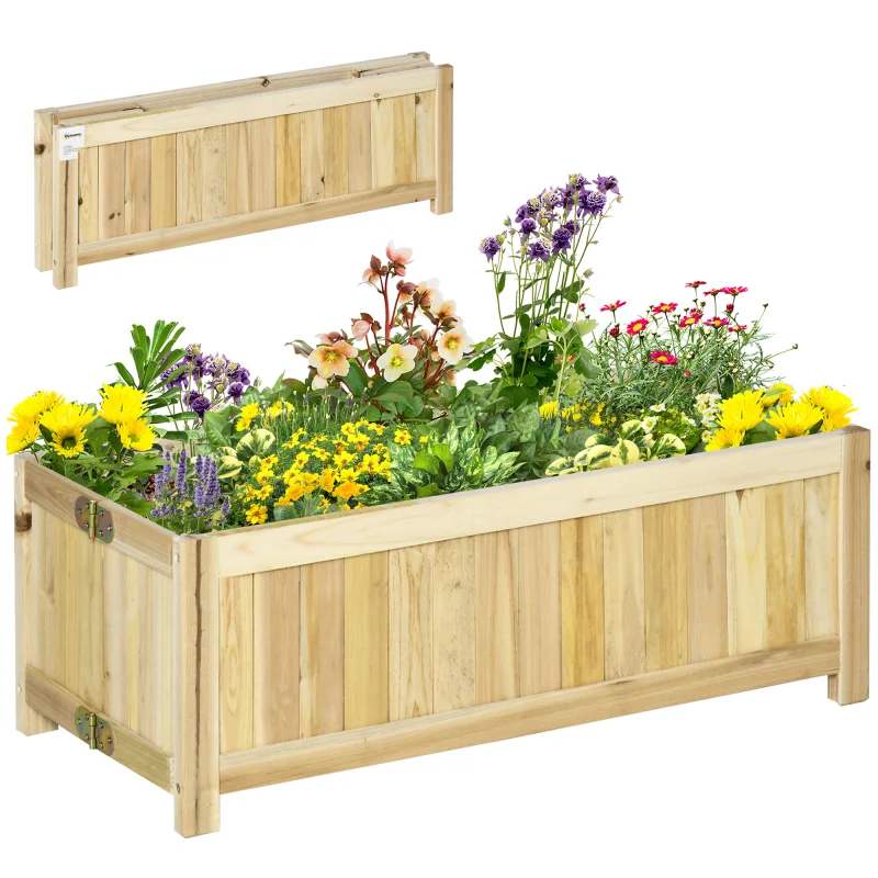 Foldable Raised Garden Bed, Wooden Planter Box, Herb Garden Planter with Drainage Holes, for Backyard
