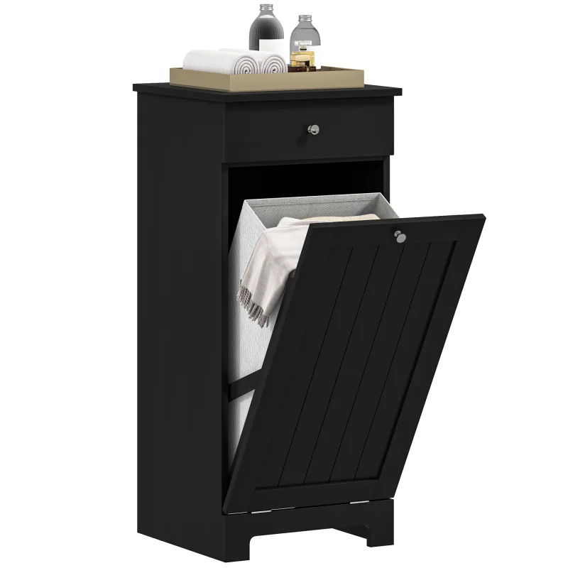Laundry Hamper Cabinet, Laundry Cabinet with Tilt Out Laundry Basket and Drawer, Black