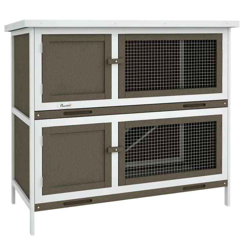 Wooden Bunny Hutch with Ramp, Indoor/Outdoor, Brown