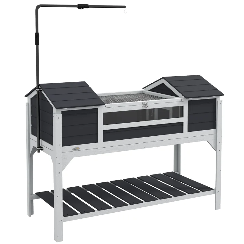 Tortoise Enclosure Tortoise House with Adjustable Lamp Holder Storage Shelf, Dual Main Houses, Openable Lid, Gray