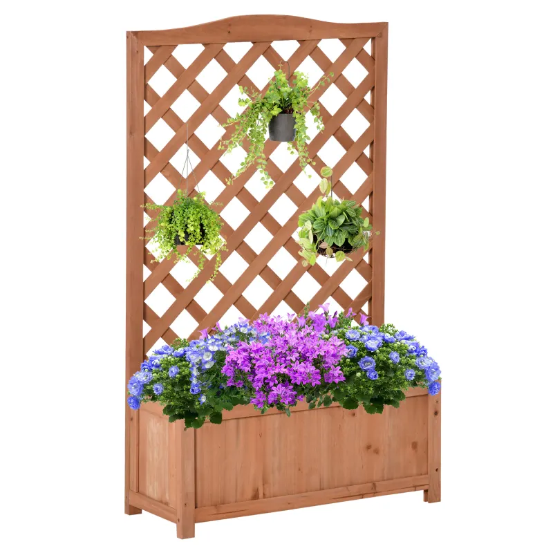 46" Wooden Planter with Trellis, Raised Garden Bed to Grow Vegetables, Herbs, Flowers for Backyard, Patio, Brown