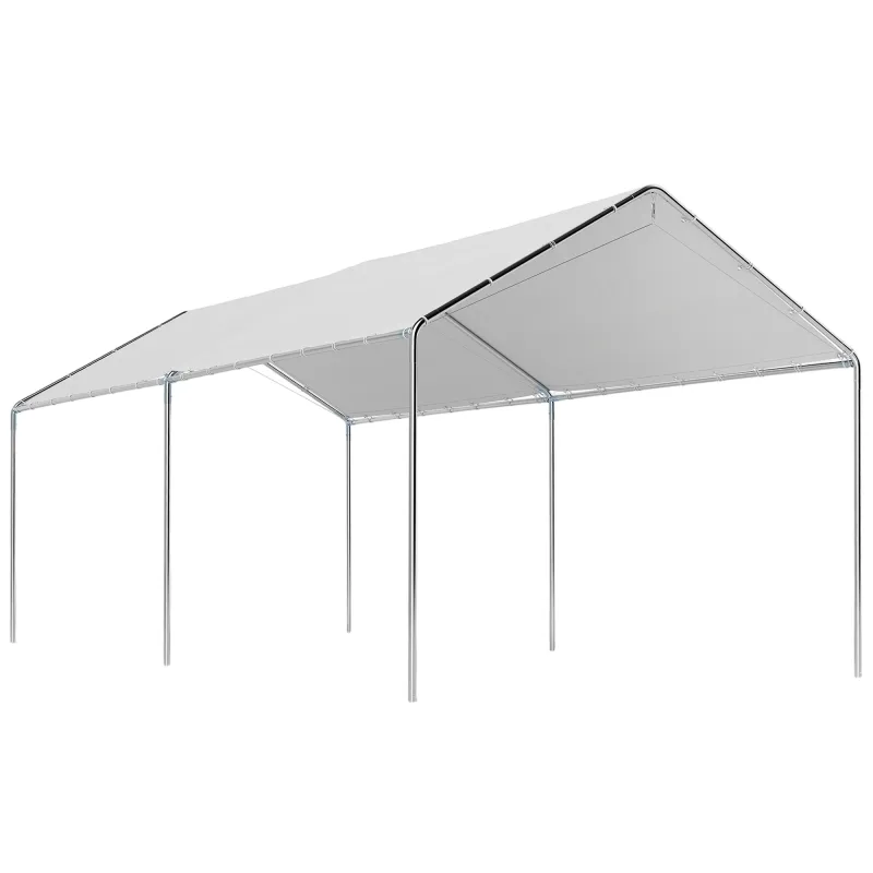 9.6' x 19.5' Carport Heavy Duty Galvanized Car Canopy w/ Included Anchor Kit, 3 Reinforced Steel Cables, White