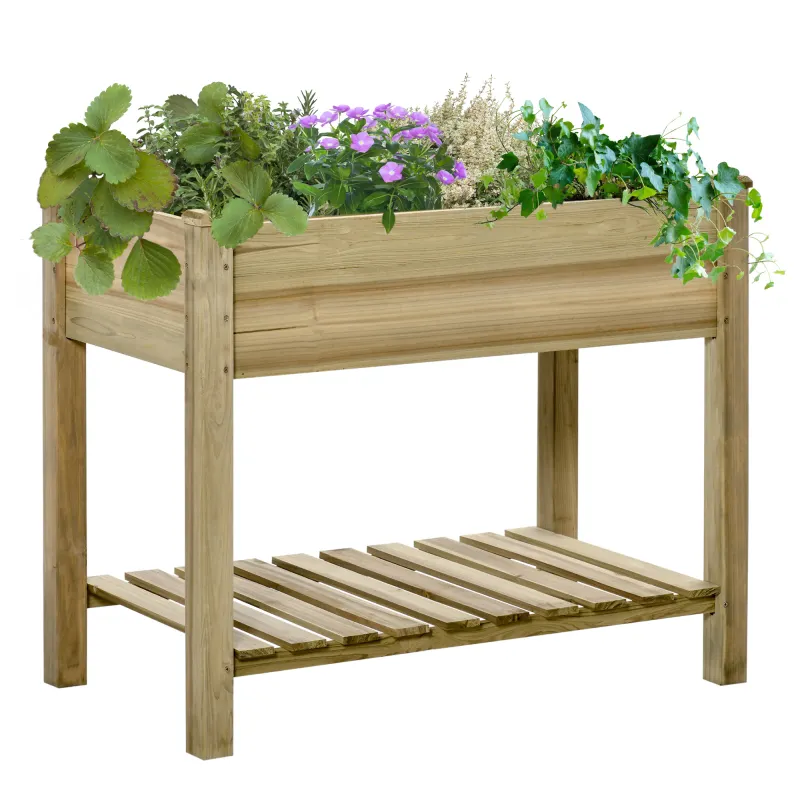 36" x 20" x 30" Raised Garden Bed, Elevated Wood Planter Box with Legs and Storage Shelf for Backyard, Patio