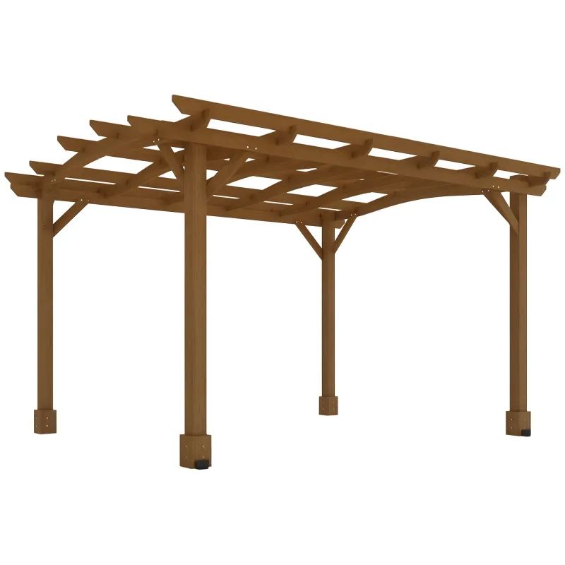 10' x 12' Wood Pergola, Outdoor Gazebo Grape Trellis with Arched Roof for Climbing Plant Support, Dark Brown