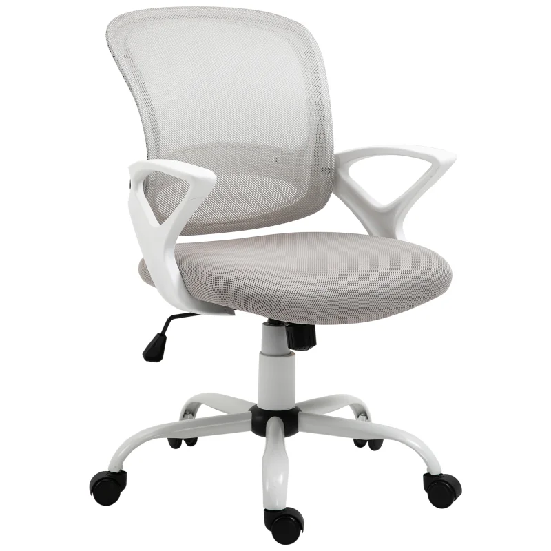 Swivel Mid Back Computer Desk Chair, Ergonomic Mesh Office Chair with Rocking Function, Rolling Wheels, Gray