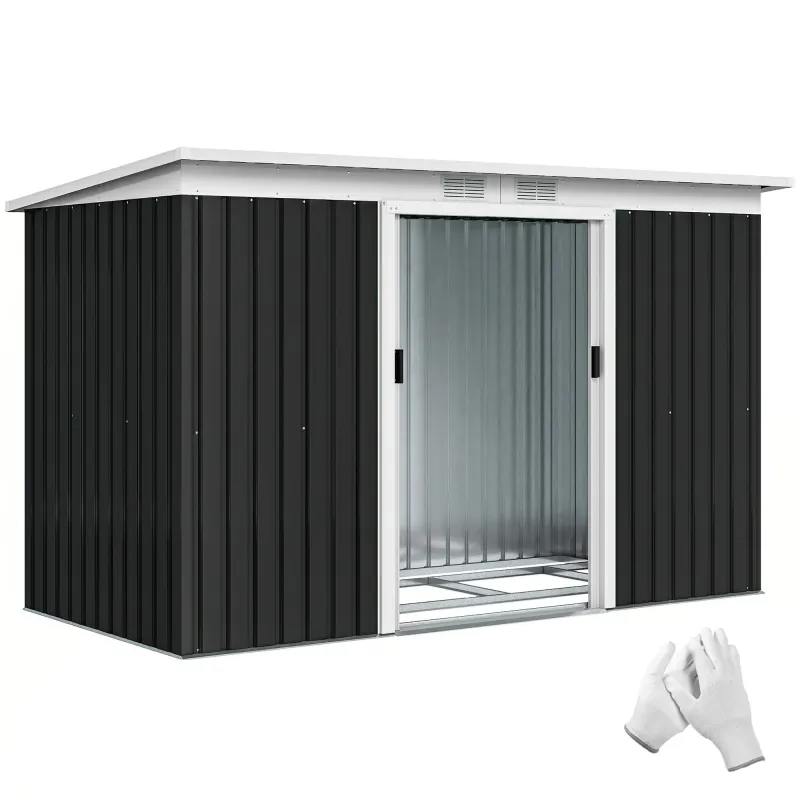 9' x 4' Metal Outdoor Storage Shed, Tool House with Double Lockable Doors for Backyard, Patio, Lawn, Garage, Dark Gray
