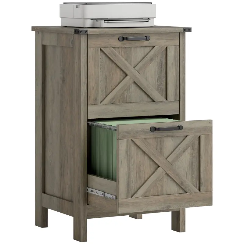 Vertical File Cabinet with 2 Drawers, Rustic Farmhouse Office Storage Cabinet for A4, Letter Size, Distressed Gray