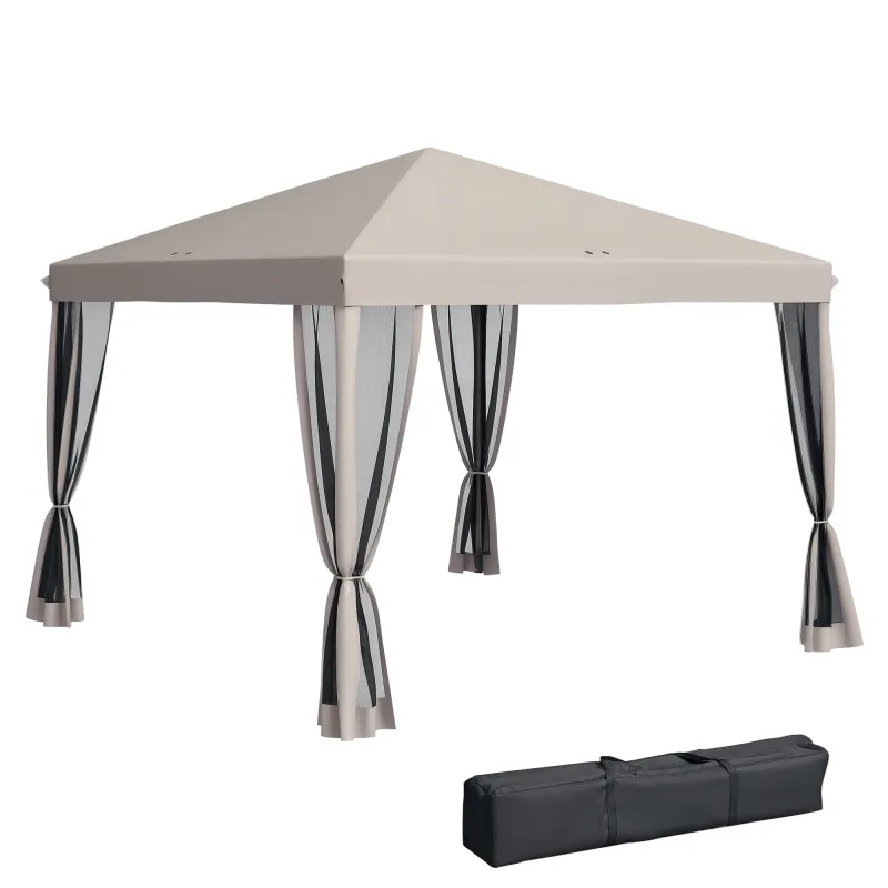 10' x 10' Pop Up Canopy Tent with Netting, Instant Gazebo, Screen House Room with Carry Bag, Height Adjustable, Beige