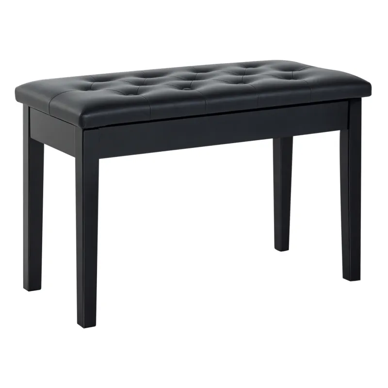 Piano Bench, Duet Piano Chair with Faux Leather Padded Cushion and Wooden Frame, Button Tufted Keyboard Bench, Black